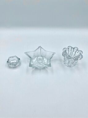 Vintage Mid-Century Crystal Candle Holder Lot - Starburst & Bubble Base